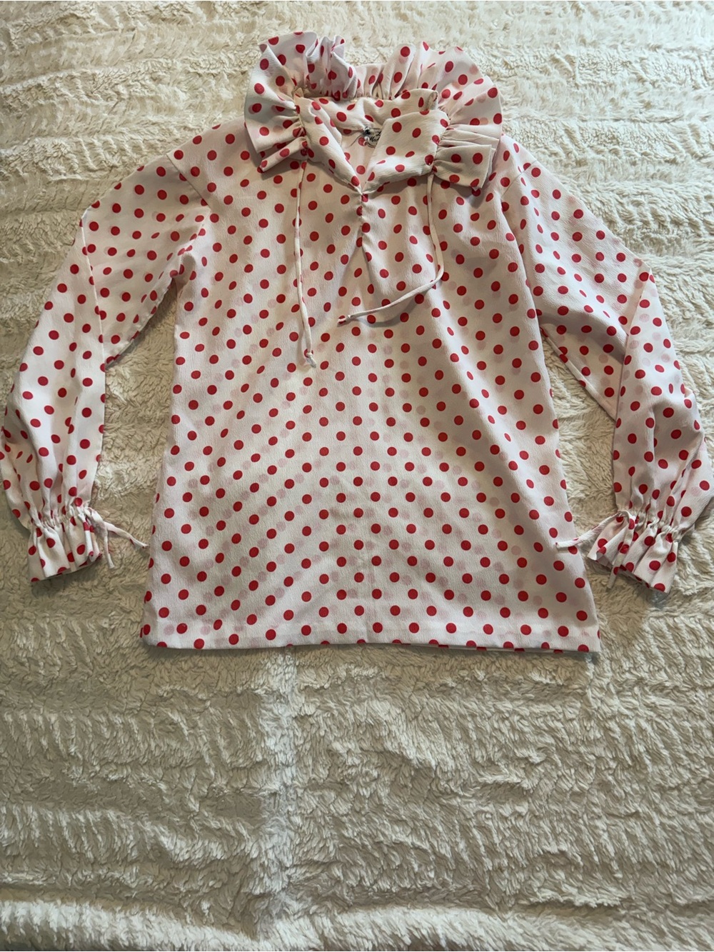 VTG Lady McAllister Red Polka Dot Ruffle Collar Blouse 70s  Secretary Top 14 34